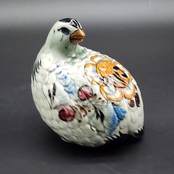 Signed Mexican Ceramic Glazed Bird Figure Floral Sitting Facing Back VTG 5" - Picture 2 of 9